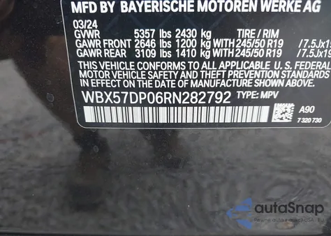 2024 BMW X3 xDrive30I z USA, uszkodzony, nr VIN WBX57DP06RN282792